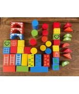 Lot of 46 Colorful Wood Building Blocks with Graphics Wood Blocks for Cr... - £15.09 GBP
