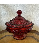 Vintage Fenton Hobnail Ruby Red Glass Covered Candy Dish Trinket Bowl Sa... - $79.19