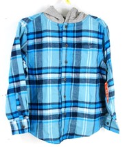 Long Sleeve Button Up Hoodie Blue Flannel M (8) Wonder Nation 36 - £5.53 GBP