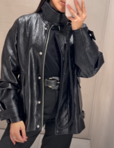 Zara Black Oversize Leather Effect Biker Jacket Women BNWT 3548/046 - $133.64