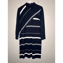 1970s Marco Polo Imports Navy Blue White Nautical Stripe Mock Neck Midi ... - £30.74 GBP