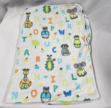 Avon Tiny Tillia White Baby Blanket Blue Sherpa ABC Letters Animals Frog Dog Owl - £31.57 GBP