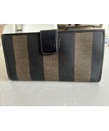 FENDI Pequin Leather PVC Long Wallet Beige Black 30806 Authentic Used - $99.00