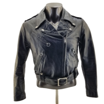 BROOKS Black Leather Motorcycle Jacket Belted Classic Vintage Detroit,  ... - $157.55