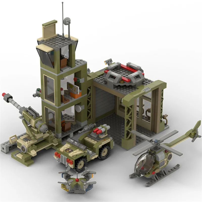 MOC Military Base WW2 Building Blocks City Machine Helicopter Car Figures Bricks - £46.69 GBP
