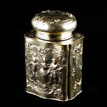 Ancien Allemand Repousse Thé Caddy Pot 800 Argent Scènes De Play W/Lid 218.6g - $720.38