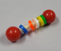 Vintage Baby Rattle Bead Barbell Plastic Toy 80s Red Rainbow Colorful - £23.73 GBP