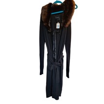 LE SUPERBE M Long sleeves Robe dress wrap Black Fur Neck Brown Women 36 Inches - £42.38 GBP