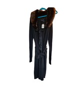 LE SUPERBE M Long sleeves Robe dress wrap Black Fur Neck Brown Women 36 Inches - $53.22
