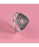 Sterling Silver Geometric Lines Ring With Clear CZ Ring Woman Jewelry  - £14.18 GBP