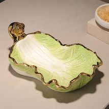 Luxury Cabbage Ceramic Fruit Plate, High-End Green Gold Home Table Cente... - $149.00