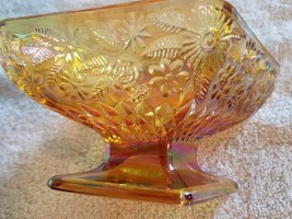 Gold Carnival Glass ~ Candy Dish/Bowl ~ Cut Glass ~ Triangular Shape 6.5... - $35.00