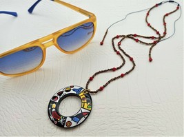 Painted wooden pendant Eyeglasses Necklace Reading Glasses Holder inspired Miro - £30.34 GBP