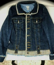 Cache Denim Jacket Rhinestone Buttons New Lined Boucle Tweed Trim Size 10 M NWT - £66.14 GBP