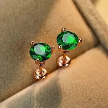 3Ct Round Simulated Green Emerald Solitaire Stud Earrings 14K Rose Gold Plated - £29.88 GBP