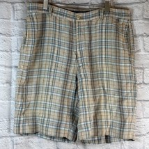 Tommy Bahama Plaid Beach Shorts Size 38 Linen Golf Flat Front Relax Chino - $24.74