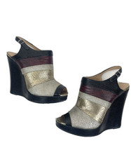 dries van noten leather Peep Toe Stripe Wedge heels Size 37 - £62.04 GBP