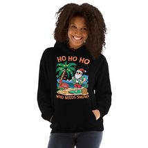 Ho Ho Ho Who Need Snow Unisex Hoodie, Christmas Palm Tree Santa Surfing Summer B - £27.54 GBP+