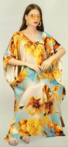Indian Printed Feather Silk Yellow Kaftan Dress Women Nightwear Free Shipment - £23.88 GBP