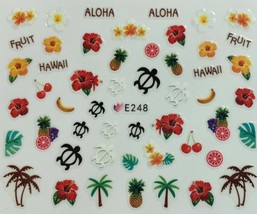 Nail Art 3D Decal Stickers Sea Turtle Palm Trees Aloha Hawaii Tropical E248 - $63.63 MXN