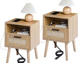 Labcosi Rattan Nightstand With Charging Stantion, Rattan Side Table With... - $222.99