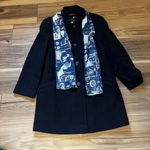 Vintage Alorna 100% Pure Wool With Attached Scarf  Dark Navy Blue Coat S... - $52.24