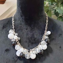 Women's Black & White Round Beaded with Lobster Clasp Fashion Jewelry Necklace - £18.34 GBP