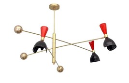 3 Light Cut Shade Counterball Pendant Mid Century Modern Raw Brass Sputnik chand - £435.84 GBP