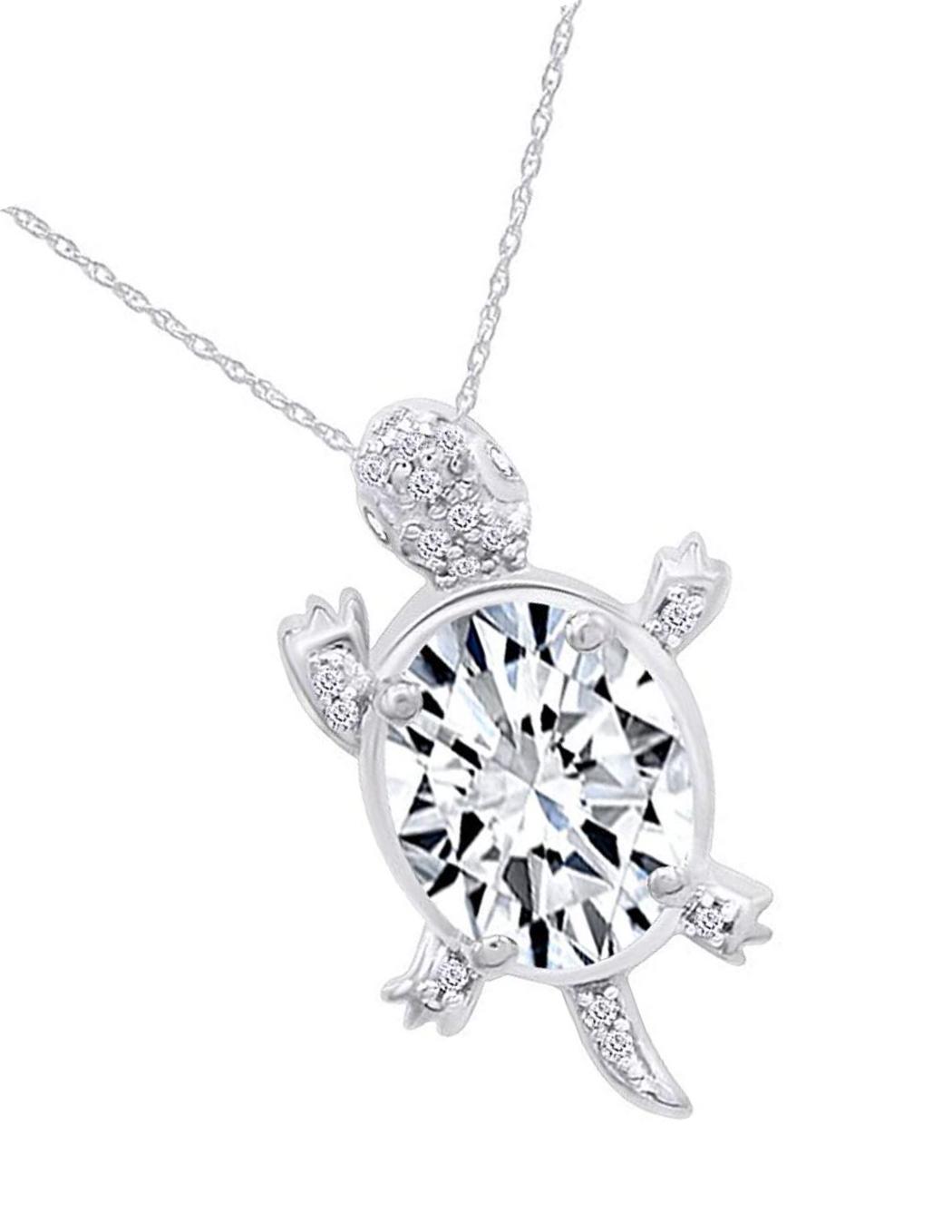 Primary image for US Turtle Pendant Necklace in 14k White Gold Over