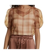 CAMI NYC Women&#39;s Brown Bethany Puff Sleeve Silk Plaid Bodysuit Size Small - $1,271.17 MXN