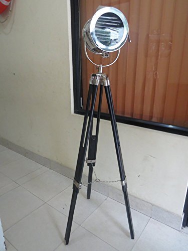 NauticalMart British Royal Master Stainless Steel Wood Tripod Floor Lamp M7029