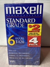 Maxwell Standard Grade T-120 6 hour Blank VHS Video Cassette Tapes FOUR PACK - £7.42 GBP