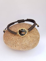 Woven Adjustable oval gem stone Bracelet Stackable Boho Gypsy Brown nylon cord s - £22.88 GBP