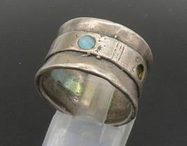 ISRAEL 925 Silver  - Vintage Blue Cat&#39;s Eye Stone Band Ring Sz 8.5 - RG23021 - £51.94 GBP