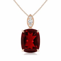 ANGARA Cushion Garnet Pendant with Diamond Leaf Bale in 14K Gold | 18&quot; Chain - £838.97 GBP