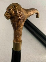 Vintage Antique Brass Lion Head Handle Victorian Wooden Walking Stick Solid Cane - £27.33 GBP