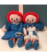 Vintage handmade Raggedy Ann and Andy Plush 18” Dolls Cloth Rag girl boy - £29.46 GBP