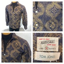 National Shirt Shops Tom Jones size S Peasant V-Neck Gold Print Vintage ... - £39.46 GBP