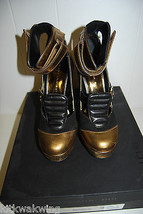 Authentic Barbara Bui Black Gold Ankle Platform Shoes 36 - $97.02