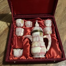 VTG Onyx Tea Set with Five Cups  With Velvet Storage Box - $55.00