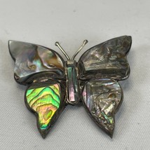 Sterling Silver Abalone Shell Inlay Butterfly Brooch Pin 1.4&quot; W x 1.25&quot; H - $14.69