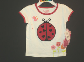 NEW Lazoo Girl&#39;s Top Infant 18 Months Ladybug Short Sleeves White w/ Red Trim - £9.64 GBP