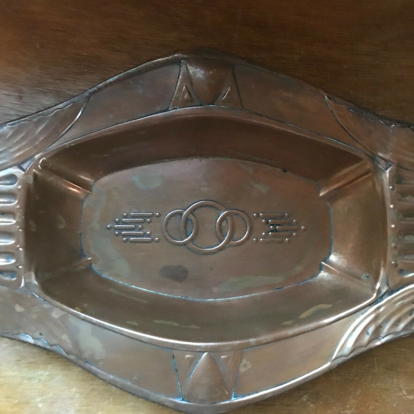 Primary image for Antique Chased Solid Copper Art Deco Tray Platter with some Condition Issues – 