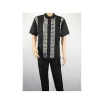 Men Silversilk 2pc walking leisure Matching Suit Italian woven knits 51011 Black image 2