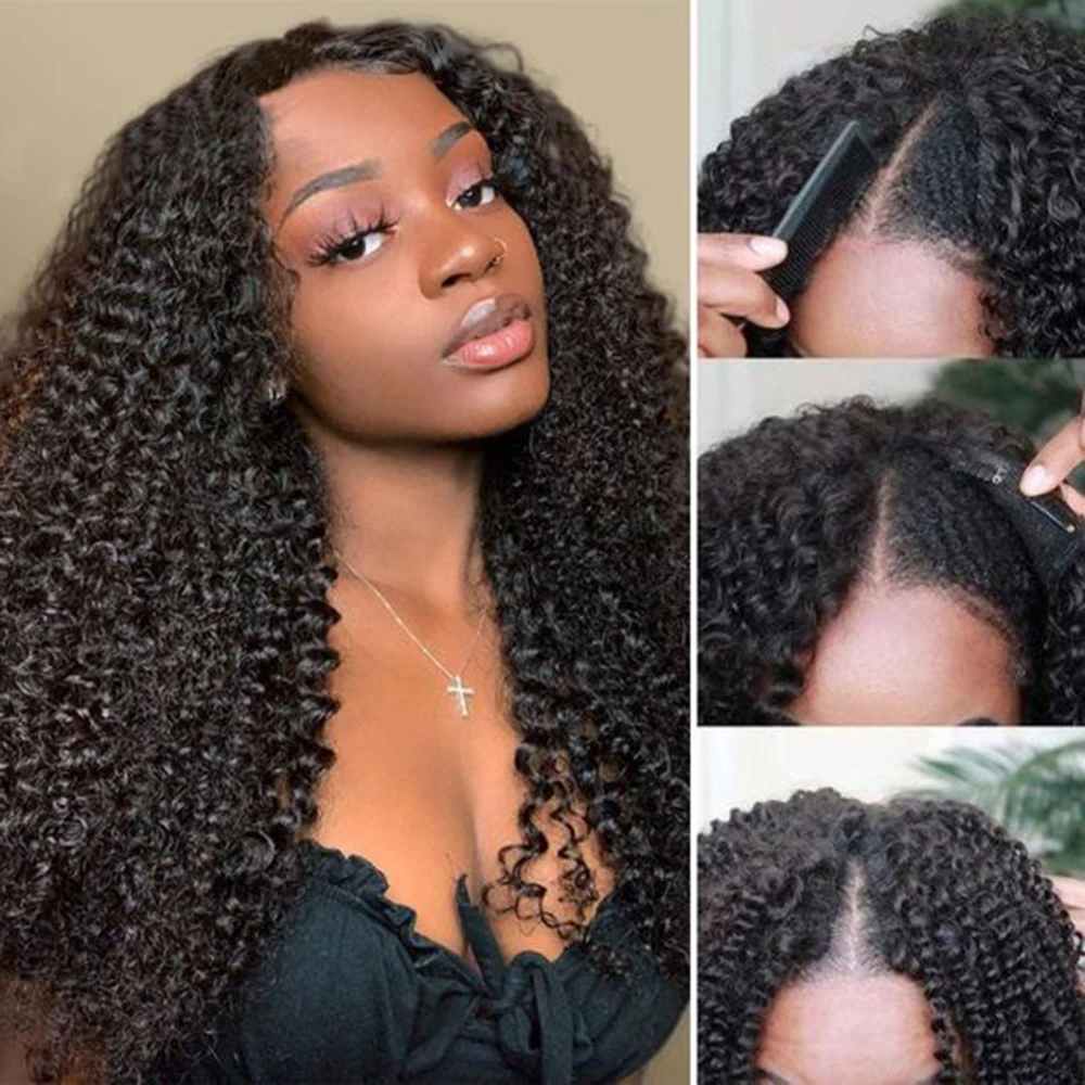 Kinky Curly V Part Wig Human Hair Deep Afro Curly Glueless V Part Wig 30 Inch - £49.88 GBP+