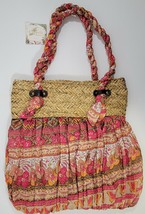 MN) Cappelli Straworld Shoulder Women&#39;s Large Tote Bag Pink Orange Flora... - $14.84