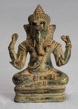Ganesha Statue - Antique Khmer Style Seated Bronze Bayon Ganesh Statue - 18cm/7&quot; - £246.28 GBP