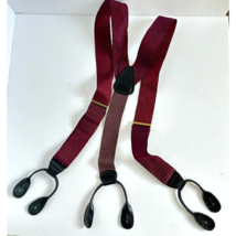 Men&#39;s Dapper Suspenders Maroon Black Leather Button Gold Clasp Unbranded - $29.70