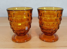 2 INDIANA WHITEHALL 10 OZ AMBER WATER GLASSES FOOTED  GOBLETS CUBIST - $16.99