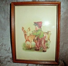VINTAGE 1940s Framed  BOY W/ DEER PRINT Picture 68-14 7&quot; X 9&quot; Henry B Sa... - $74.20